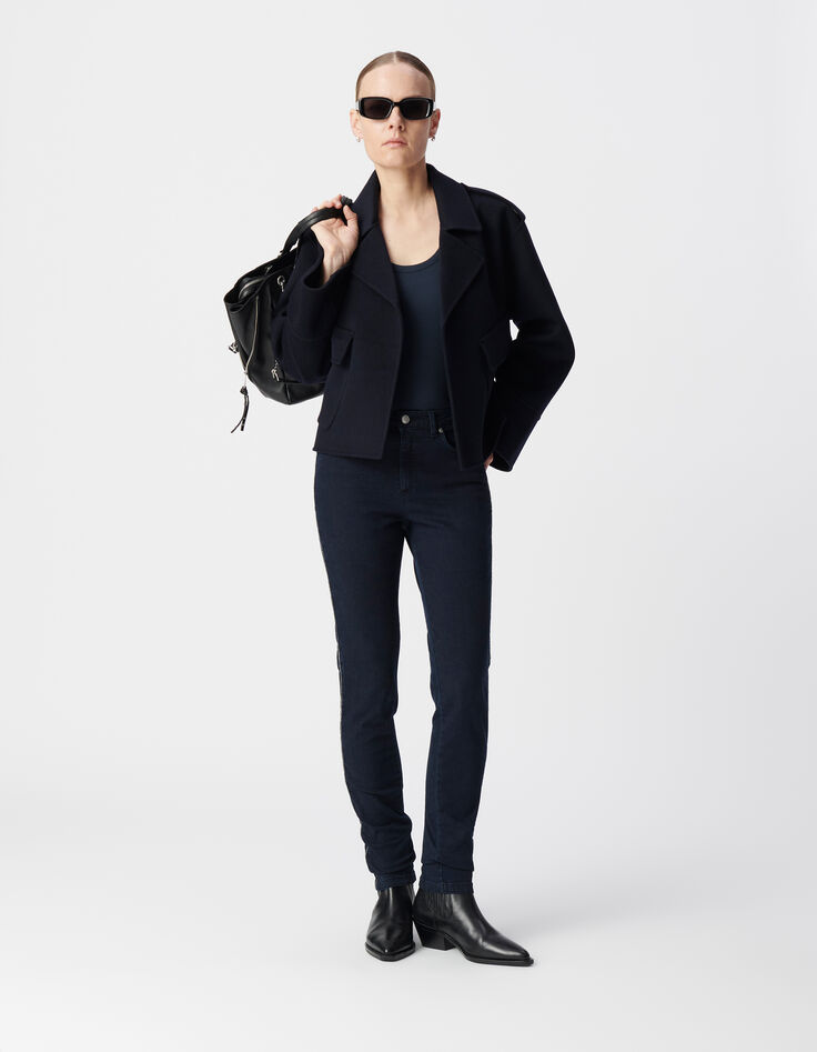 Damen slim Dunkelblaue chain back Jeans-12