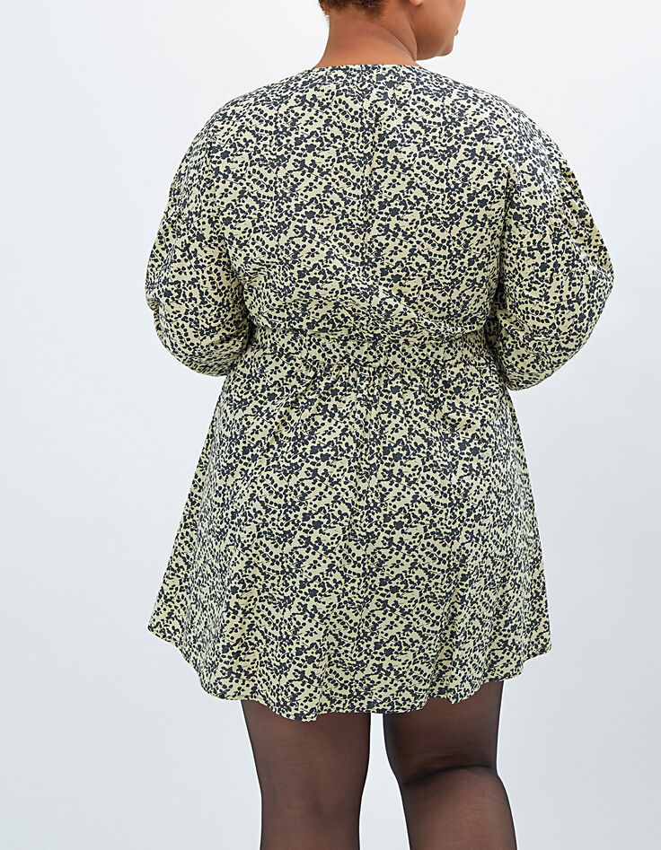 Cremeweißes Kleid I.Code mit Blatt-Print im Folk-Look-3