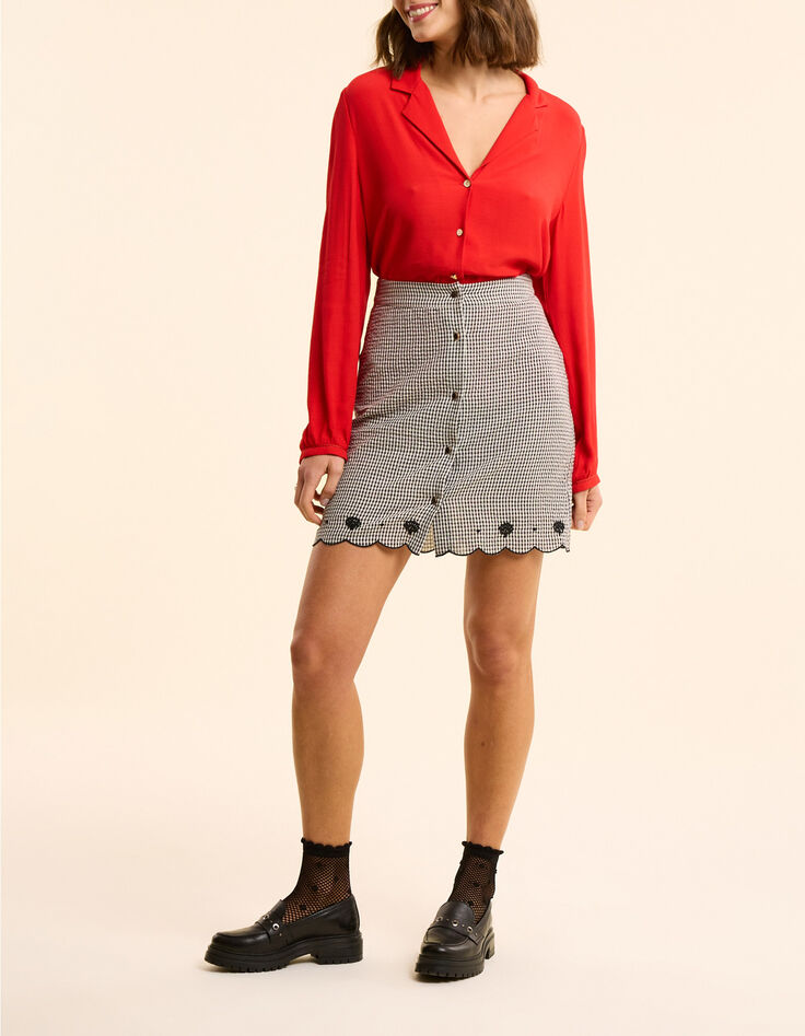 Vloeiende rode hemdblouse vlechtdetail I.Code-5