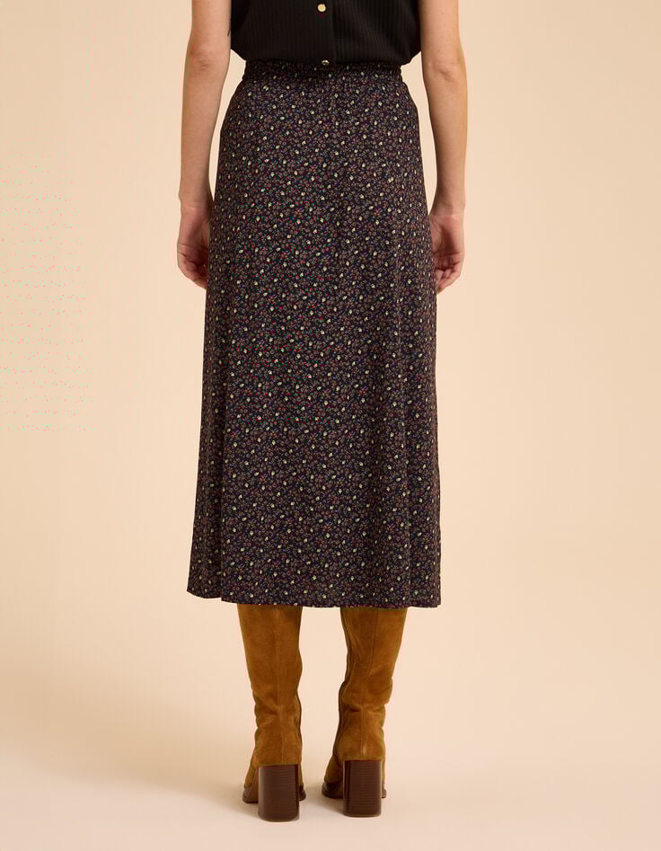 I.Code black midi skirt with winter floral print Margaux-4 I.Code black midi skirt with winter floral print Margaux-4