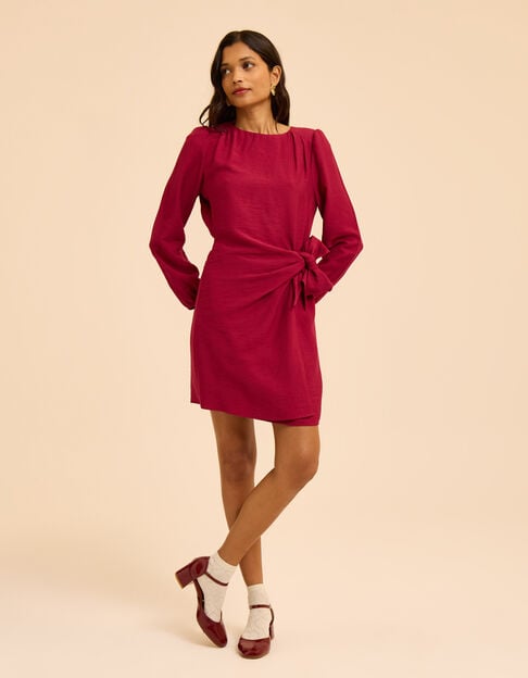 Robe manches longues rose à nouer côté I.Code