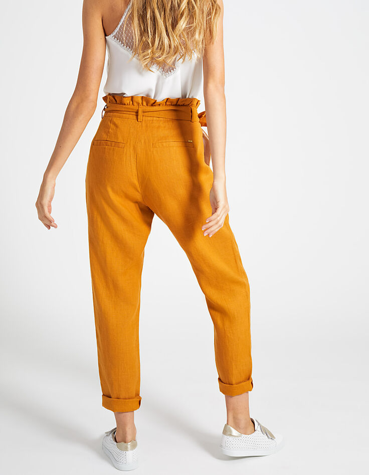 Pantalon curcuma paper-bag en lin I.Code-4