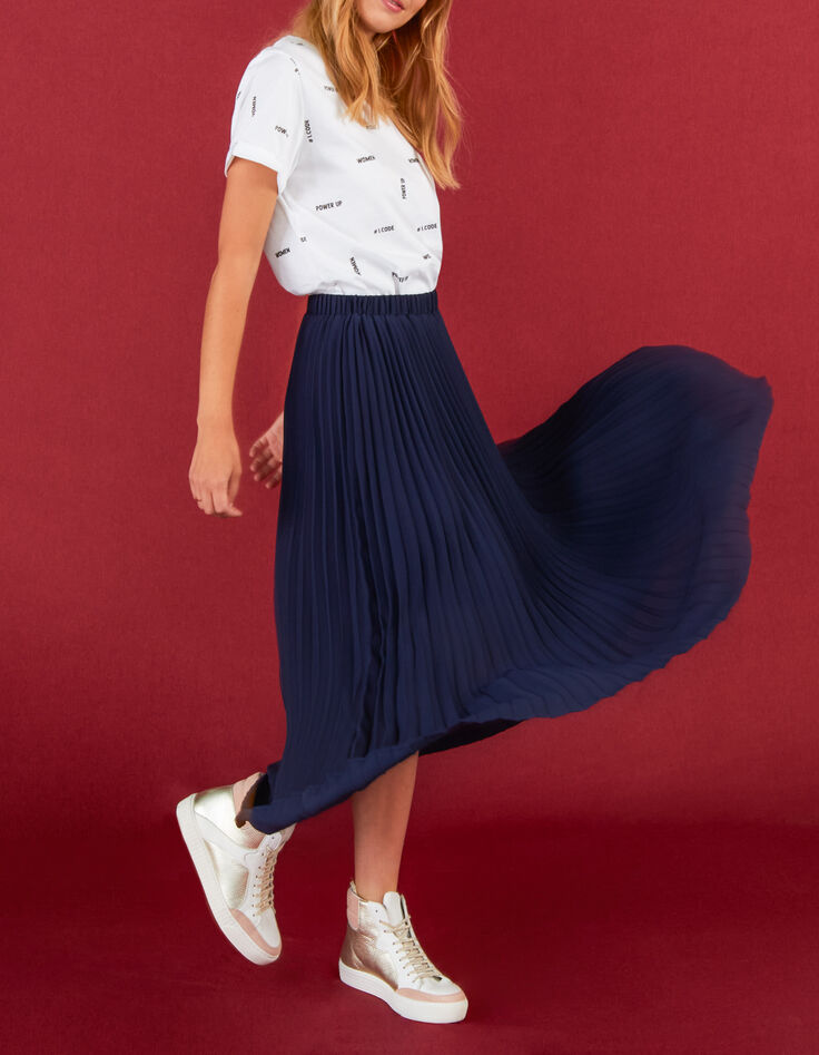 Jupe longue navy plissée avec marquage côté I.Code-1