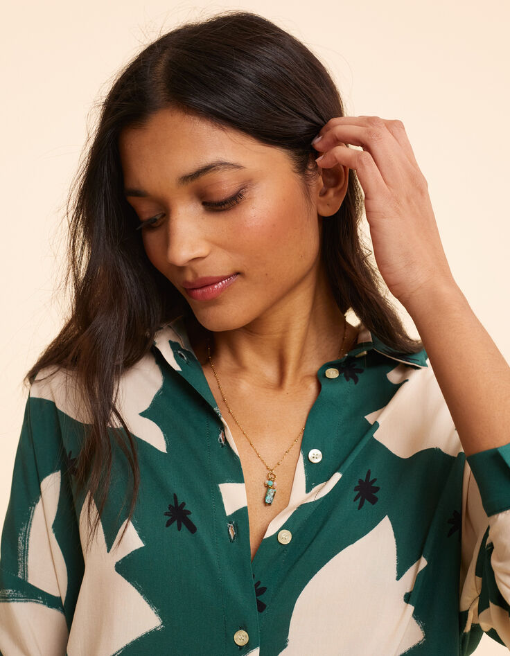 Chemise verte imprimé maxi oiseaux I.Code-6
