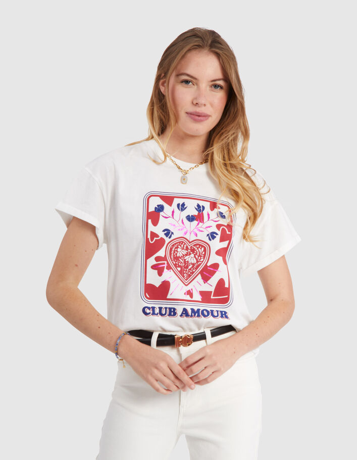 Camiseta blanco roto corazón y florecita rock I.Code - I.CODE