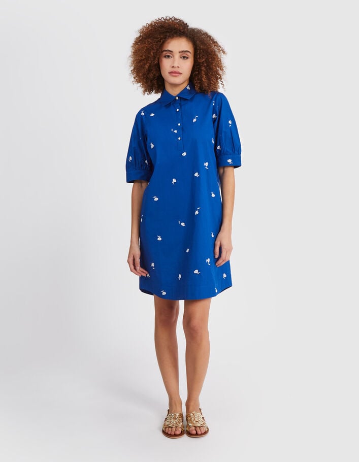 I.Code electric blue dress with embroidered flowers - I.CODE