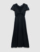 Schwarzes Maxikleid f&uuml;r Damen aus Satin mit Details aus geknitterter Spitze-6
