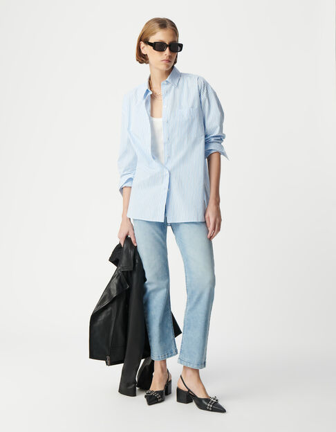 Blaue Cropped-Jeans f&uuml;r Damen mit sichtbaren Powerstretch-Kn&ouml;pfen - IKKS