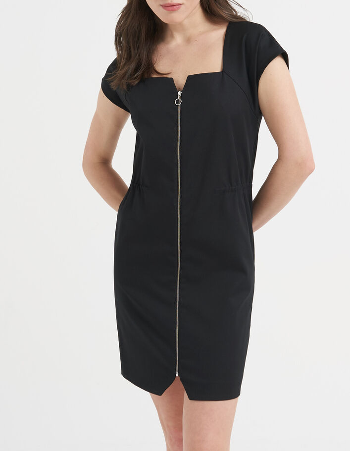I.Code black zipped dress with square collar - I.CODE