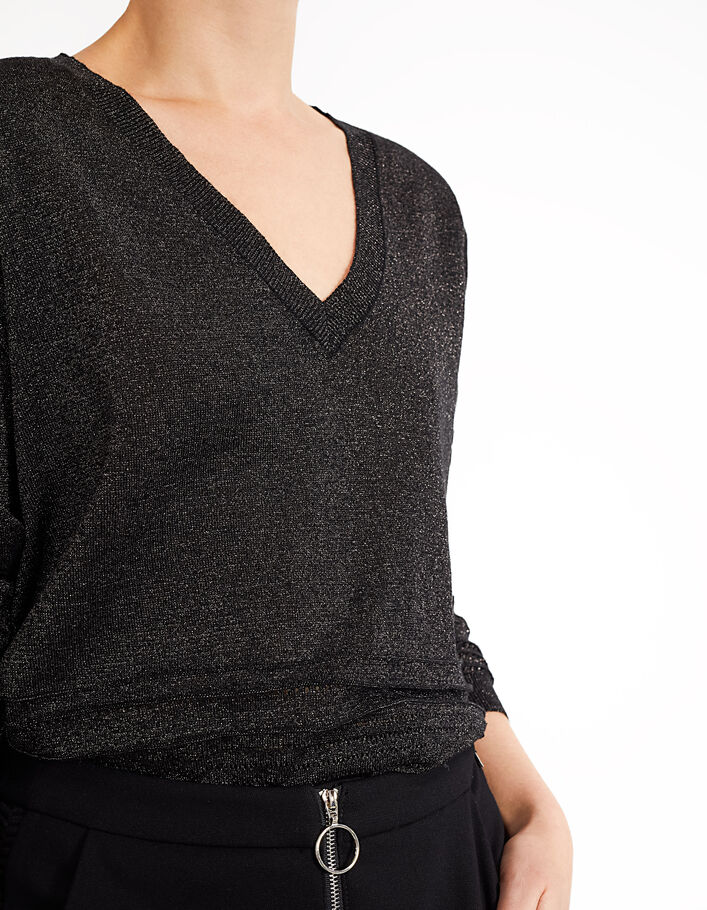 I.Code black lurex knit V-neck sweater - I.CODE