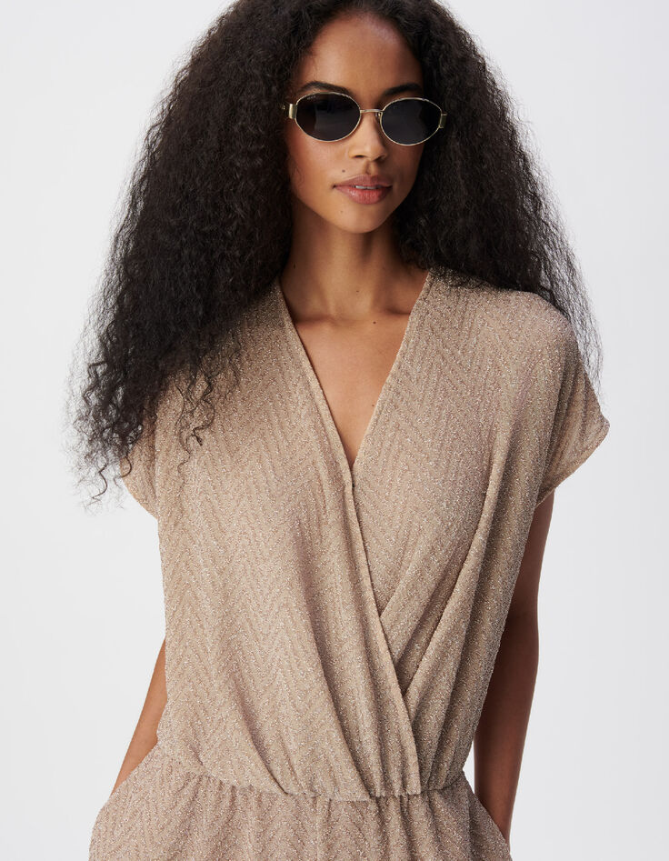 Beige Fischgr&auml;ten-Lurex-Hosenanzug f&uuml;r Frauen-5