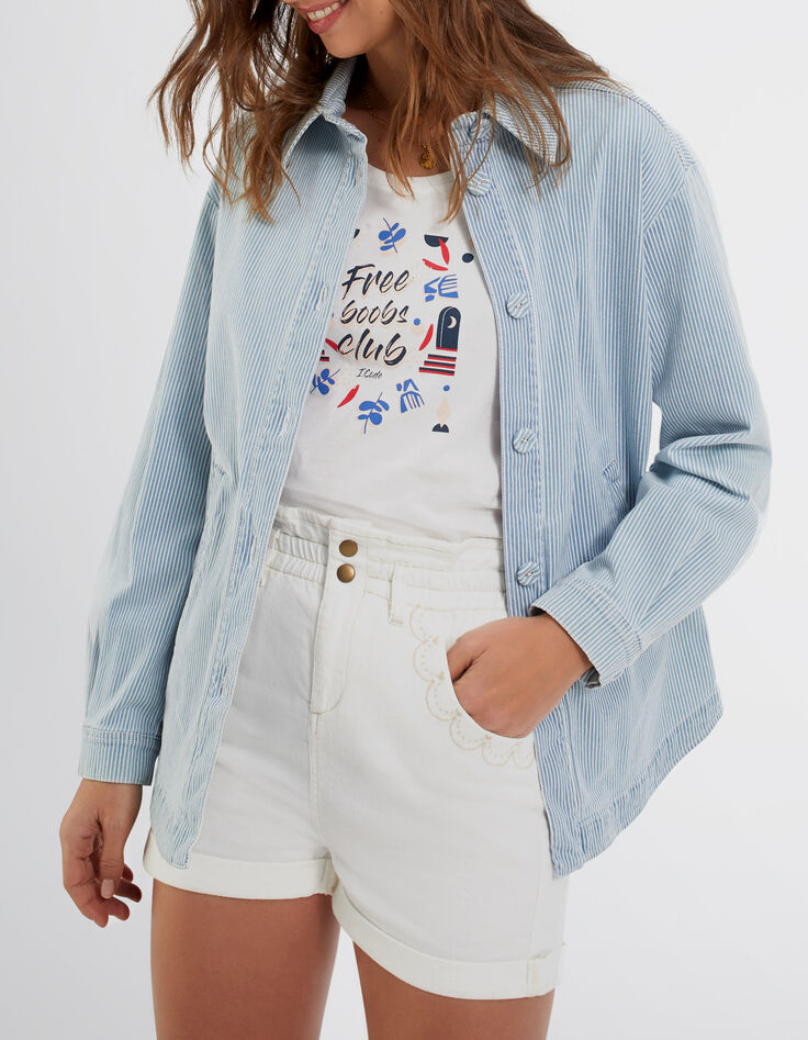I.Code ecru denim elasticated high-waist shorts-1 I.Code ecru denim elasticated high-waist shorts-1