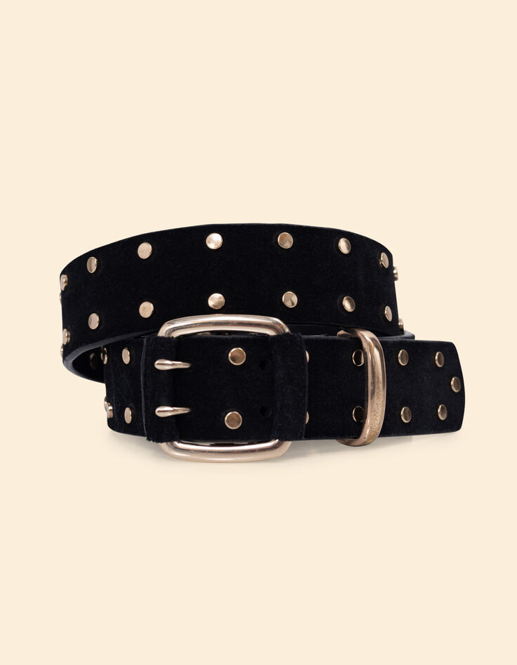 Black leather belt with gold stud decoration I.Code-1