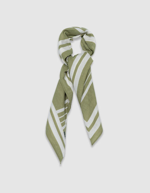 Foulard carr&eacute; vert coton bio ray&eacute; &agrave; message Femme - IKKS