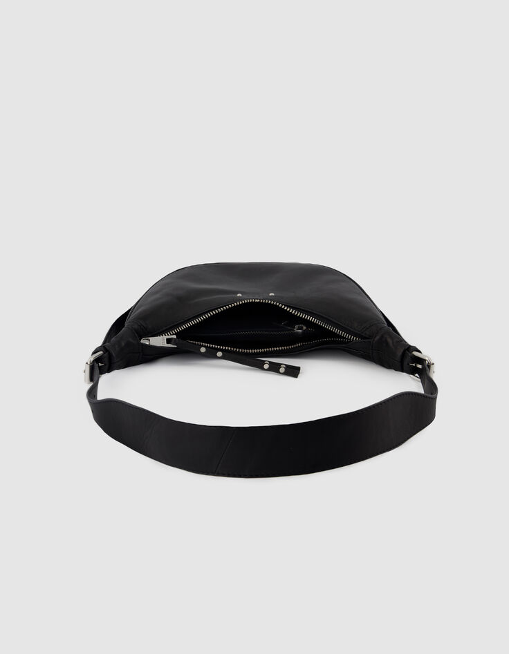 Schwarzes genarbtes Leder Allane halbmondf&ouml;rmige Tasche Gr&ouml;&szlig;e S Damen-5