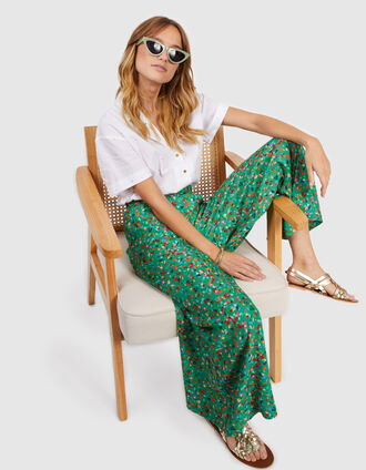 I.Code meadow green trousers with tachist floral print