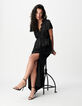Schwarzes Maxikleid f&uuml;r Damen aus Satin mit Details aus geknitterter Spitze-5