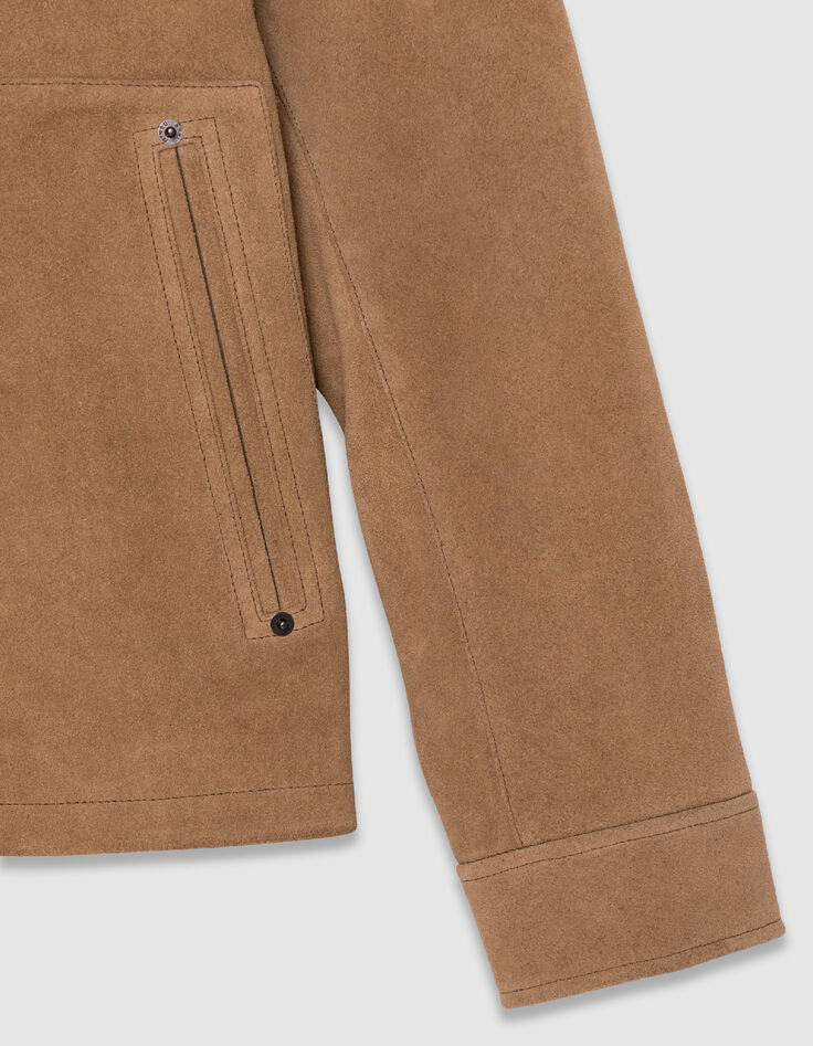 Beiger Velourslederjacke schwarzer Kragen-8