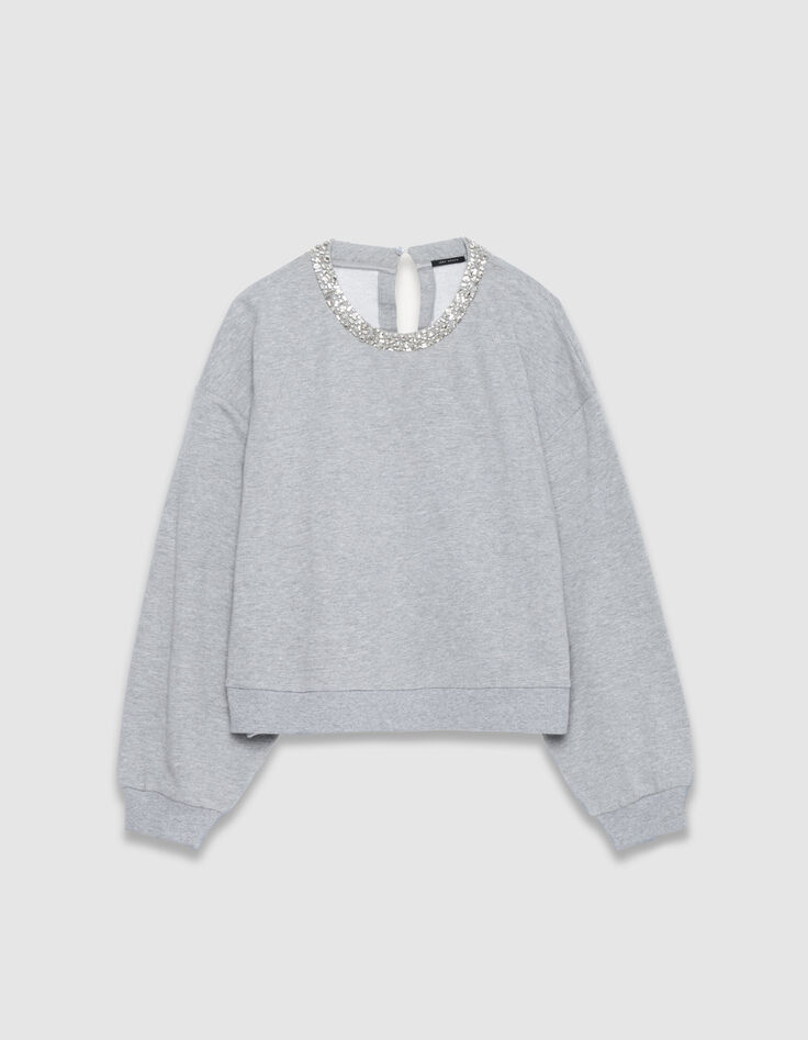 Graues Sweatshirt mit Juwelenausschnitt in &Uuml;bergr&ouml;&szlig;e Damen-5