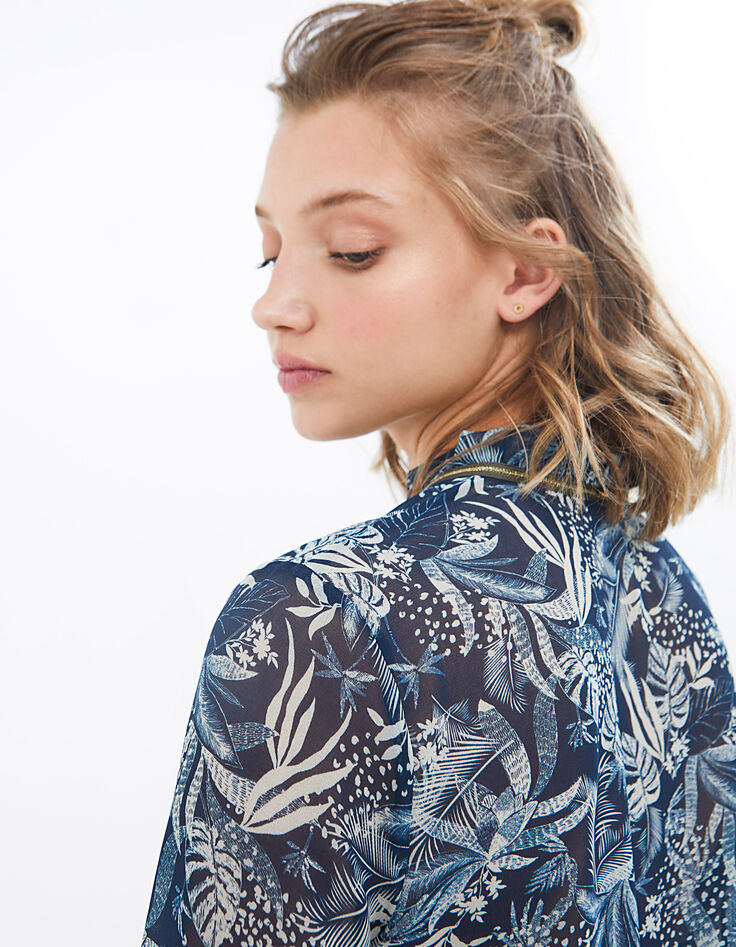 Blouse bleue imprimé tropical I.Code-5
