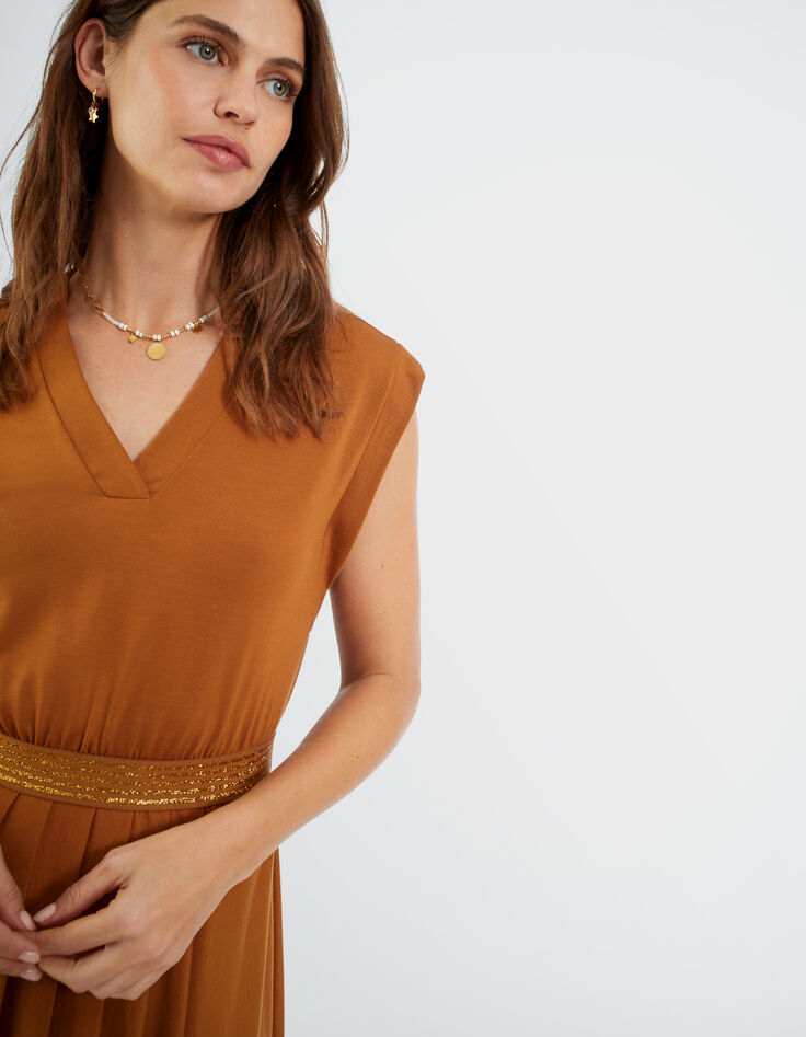 Robe fauve avec élastique rayé lurex or I.Code-5 Robe fauve avec élastique rayé lurex or I.Code-5