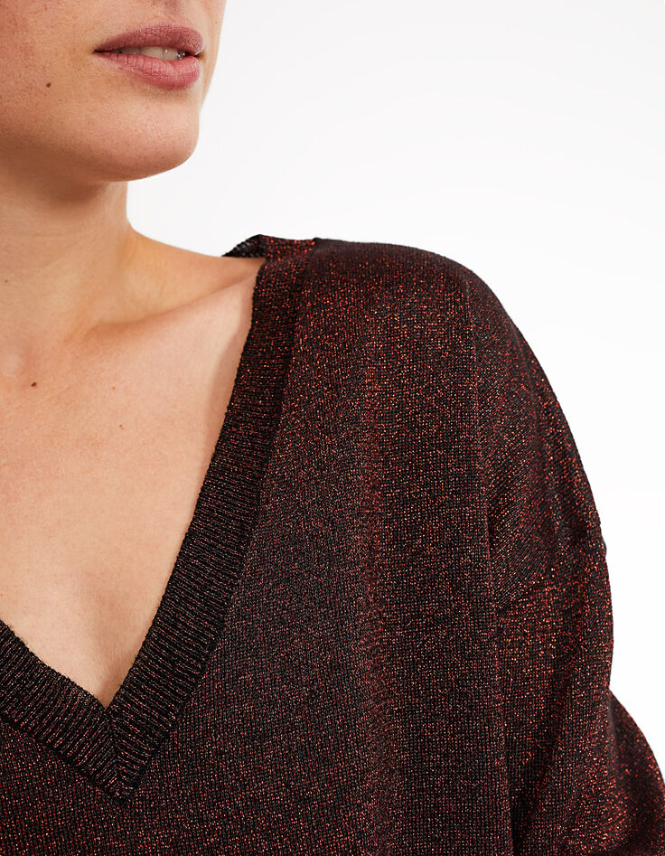 Pull rouge lipstick en maille lurex à col V I.Code-3