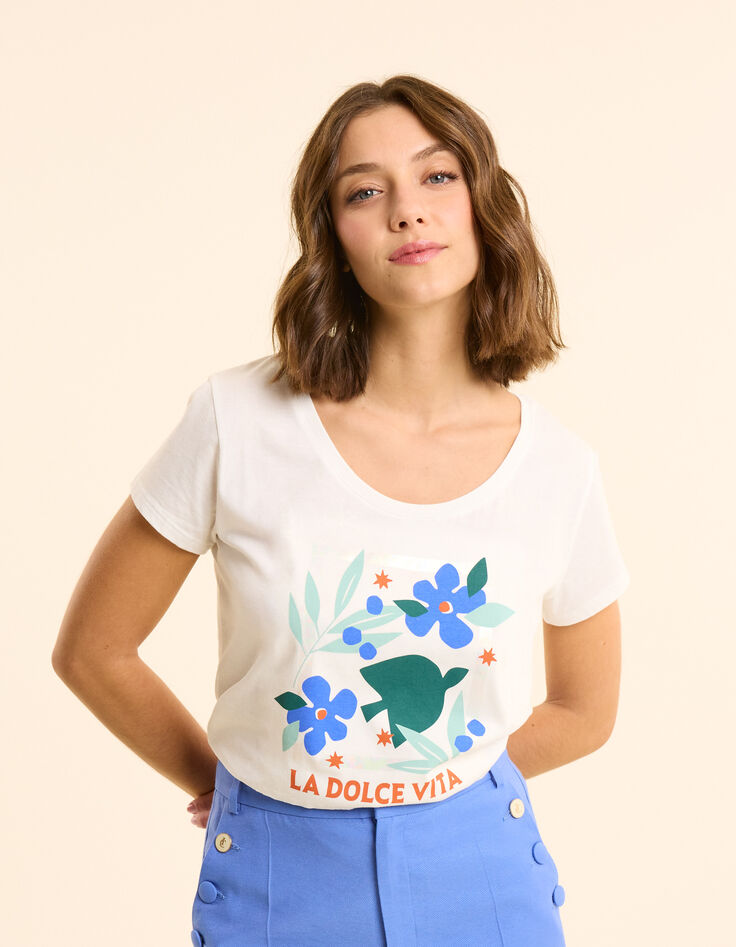 White short-sleeved maxi bird T-shirt I.Code-2