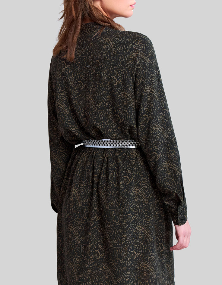 Khaki Damenkleid mit Paisley-Blumenprint-3