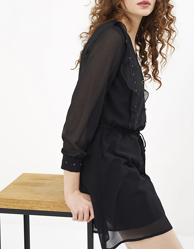 Schwarzes Kleid mit Nieten und Rüschen I.Code -1