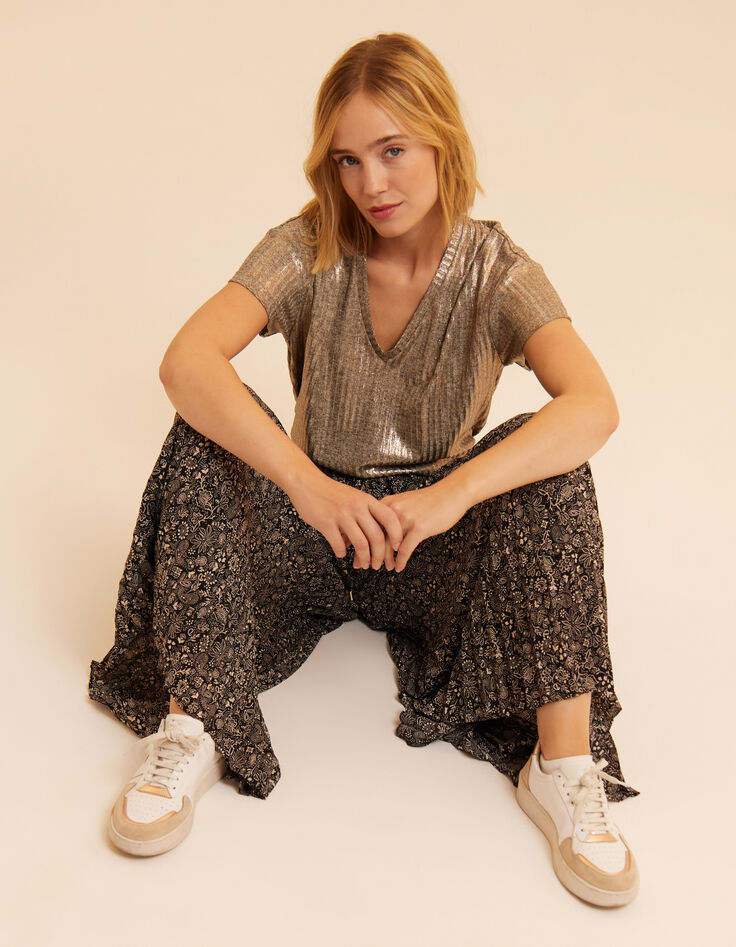 I.Code gold ribbed T-shirt-1