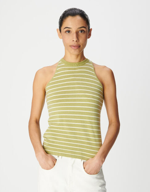 Gr&uuml;n gestreifter &auml;rmelloser Pullover f&uuml;r Frauen - IKKS