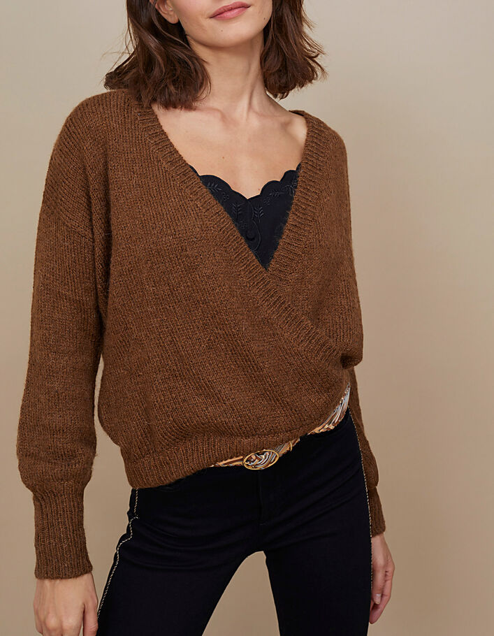 I.Code camel wrap-look knit sweater - I.CODE