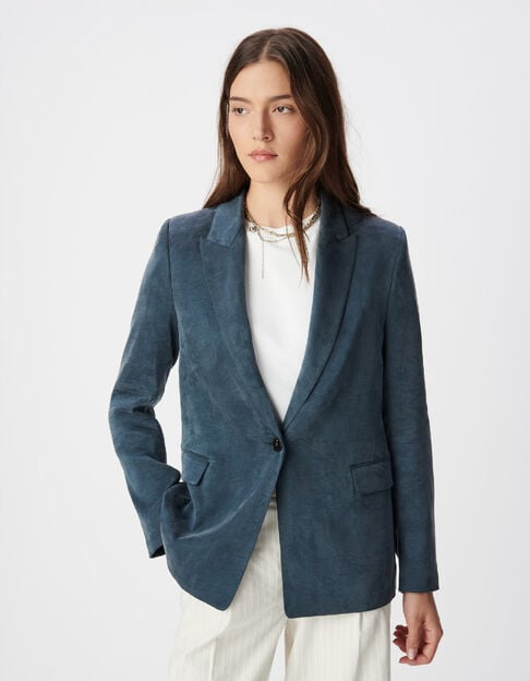 Women's navy blue satin suit jacket - IKKS