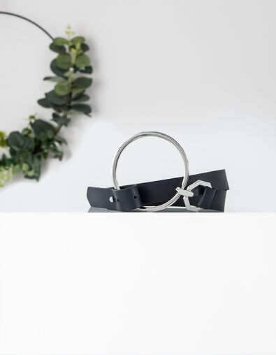 Marine leren riem met grote ring I.Code