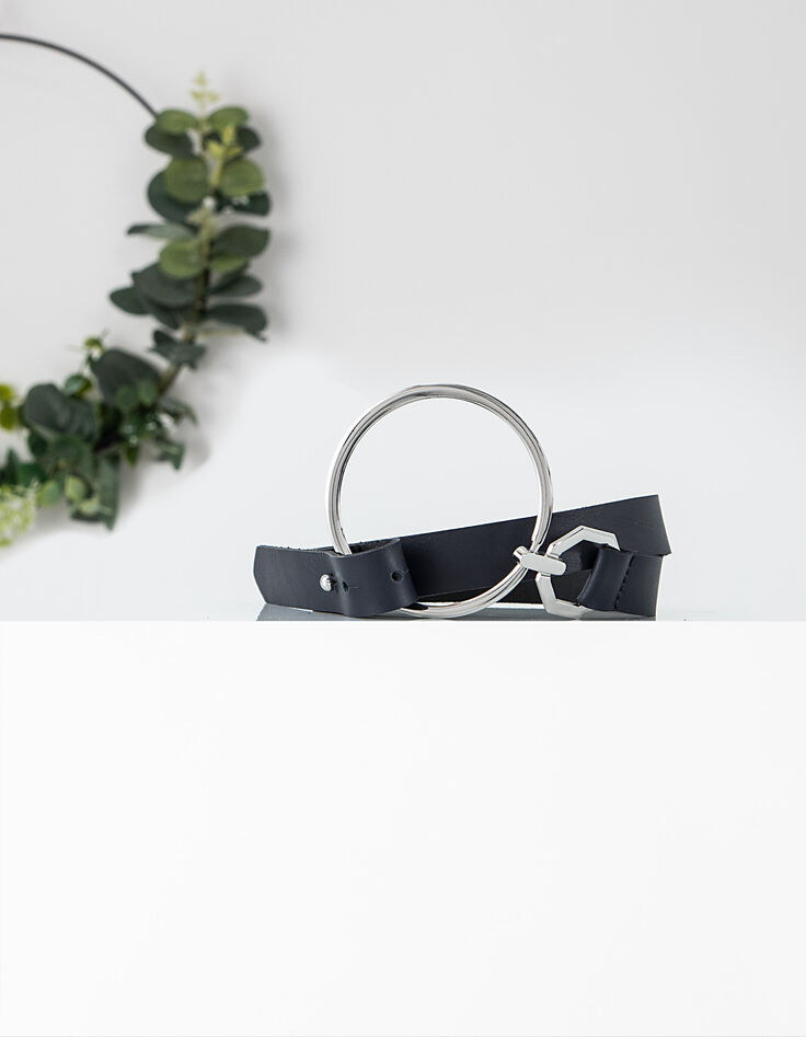 Marine leren riem met grote ring I.Code-1 Marine leren riem met grote ring I.Code-1