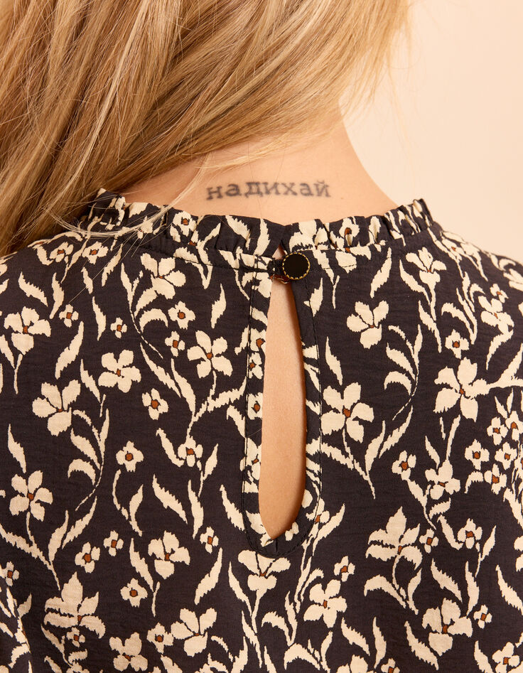 Zwarte blouse orchideeënprint I.Code-7