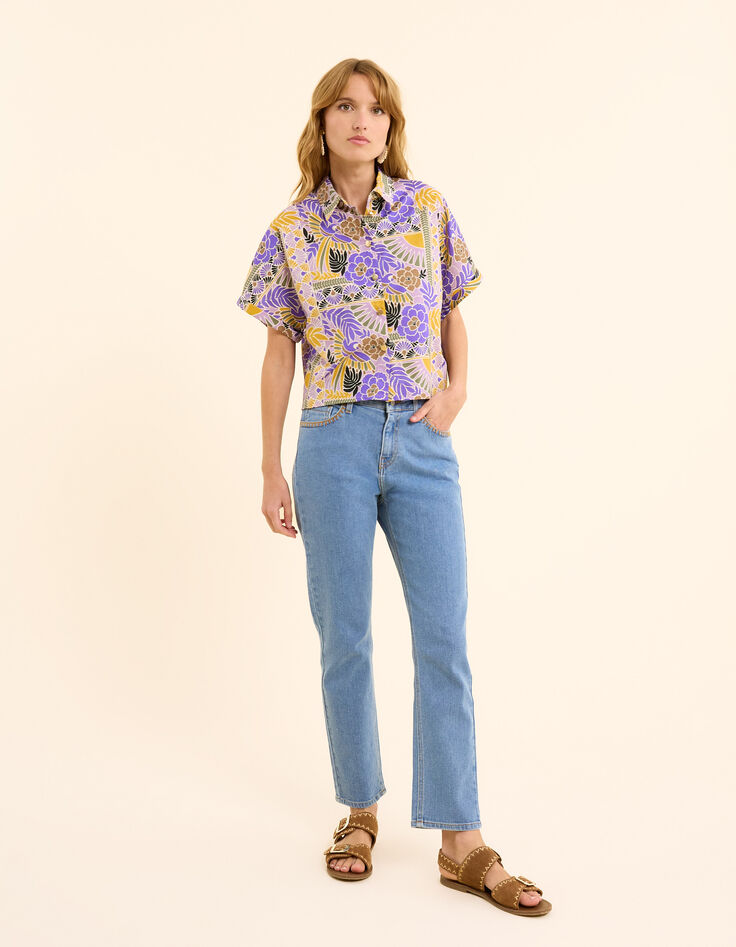 I.Code mauve short-sleeved shirt with parrot print-4
