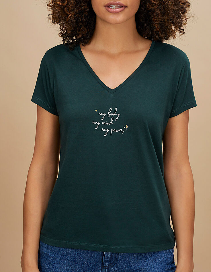 Tee-shirt babery green à message et cœurs or I.Code-2 Tee-shirt babery green à message et cœurs or I.Code-2