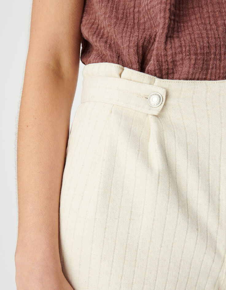 Beige gestreifte Damen-Shorts mit B&uuml;ndchen-5