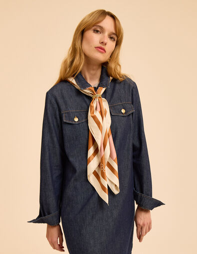 I.Code ecru scarf with pink and brown stripes