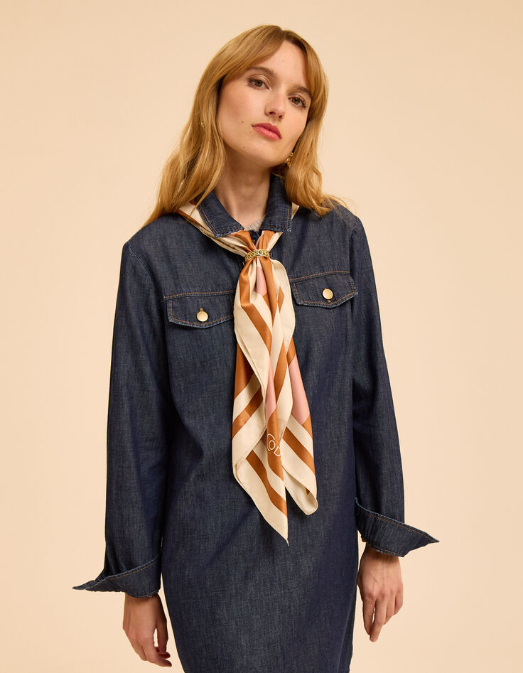 Foulard écru rayures rose et marron I.Code-3 Foulard écru rayures rose et marron I.Code-3