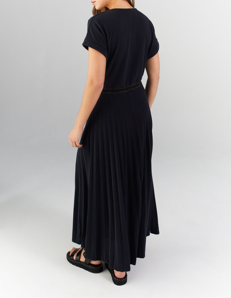 I.Code navy waffle knit pleated long dress-2