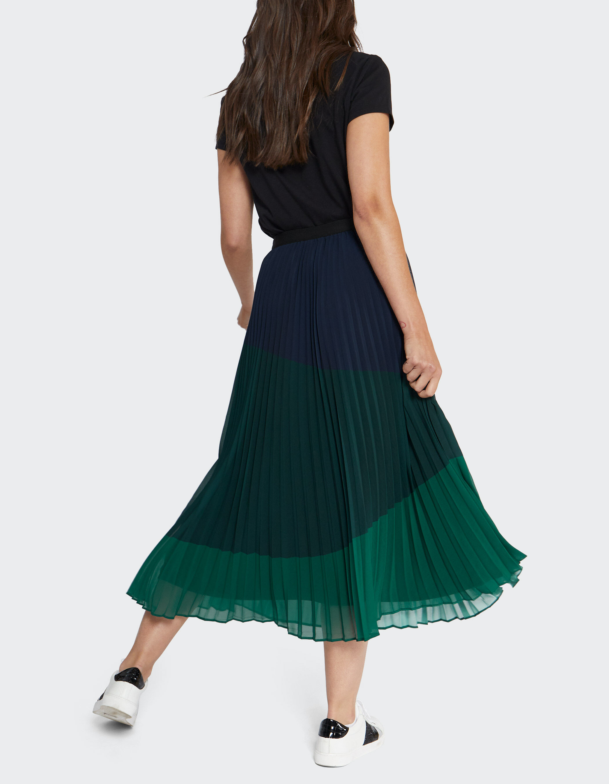 Jupe longue vert imperial plissee color block I.Code