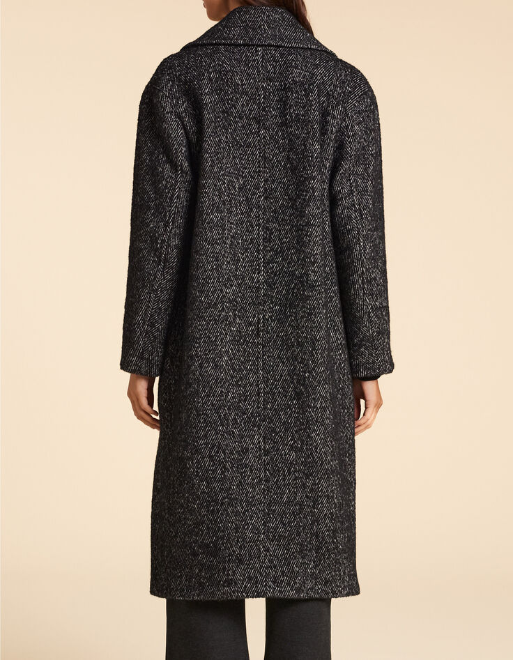 Manteau long noir lainage chiné I.Code-4 Manteau long noir lainage chiné I.Code-4