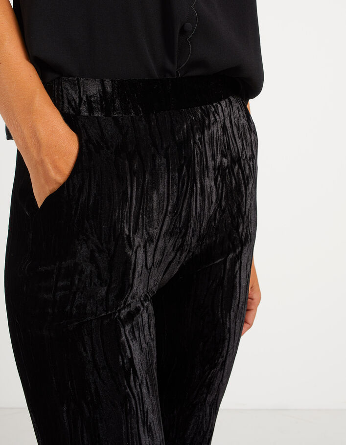 I.Code black textured panne velvet wide trousers - I.CODE
