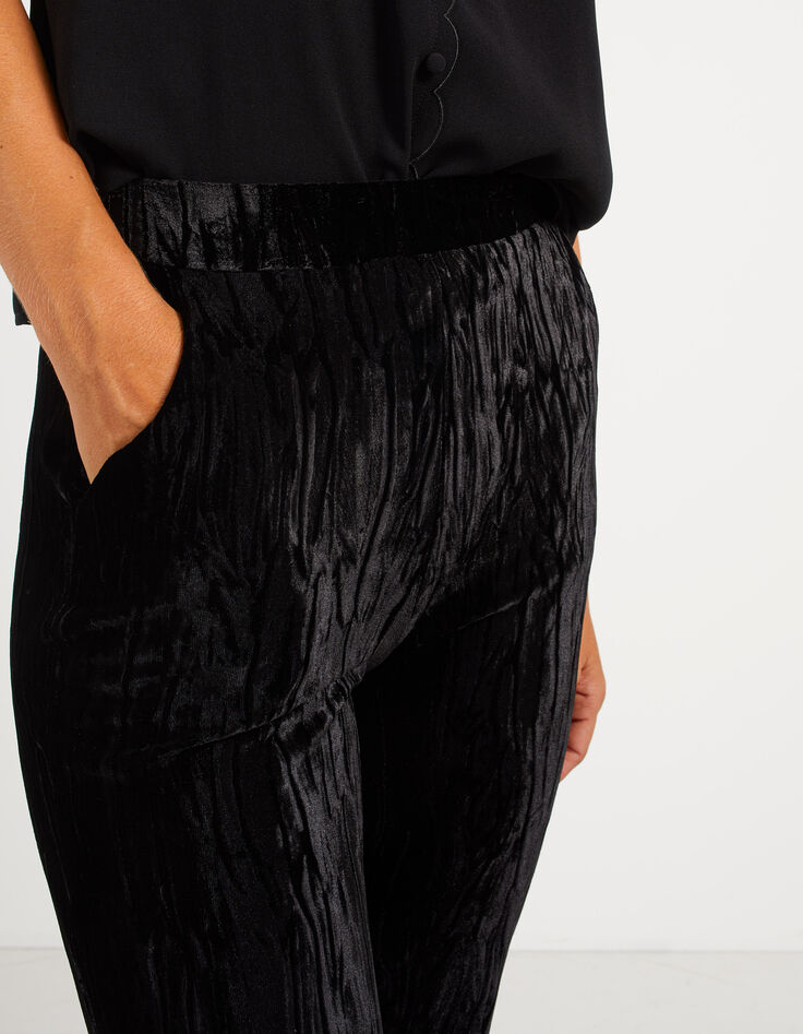 Pantalon large noir panne de velours reliefée I.Code-4 Pantalon large noir panne de velours reliefée I.Code-4