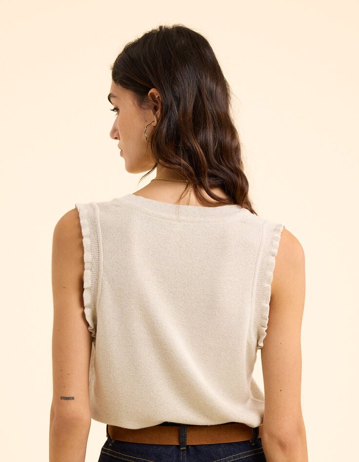 Pull doré sans manches tricot lurex I.Code-5 Pull doré sans manches tricot lurex I.Code-5