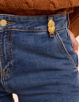 I.Code flared blue cropped jeans fringed bottoms