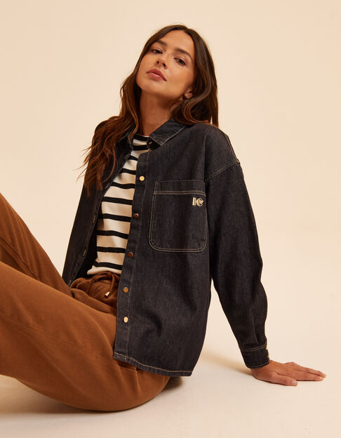 Chemise en jean noir broderie monogramme I.Code
