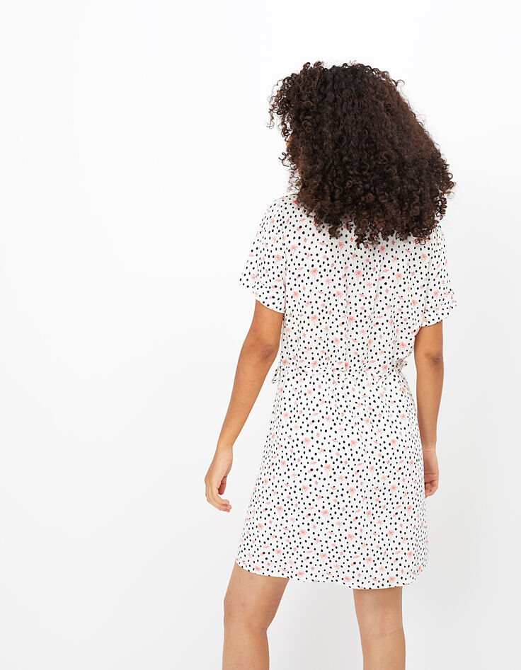 Cremeweißes Kleid, Tupfen- und Palmenprint I.Code-4 Cremeweißes Kleid, Tupfen- und Palmenprint I.Code-4